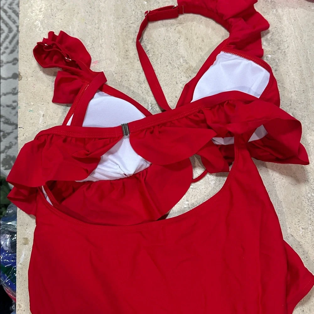 Women One Piece Swimsuit Tummy Control Bathing Suit Ruffled Swimwear NWOT XL